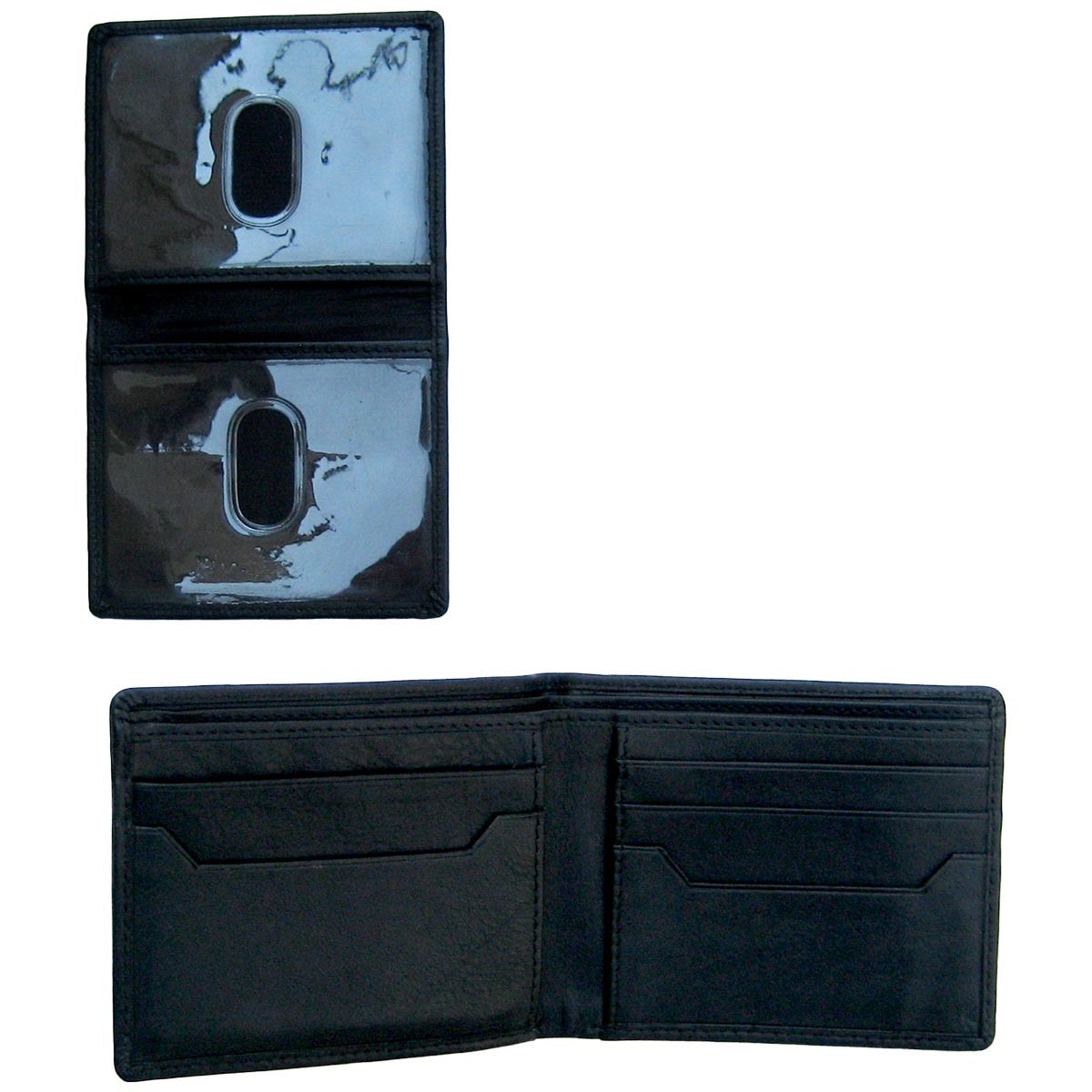 black leather wallet open view with removable ID holder